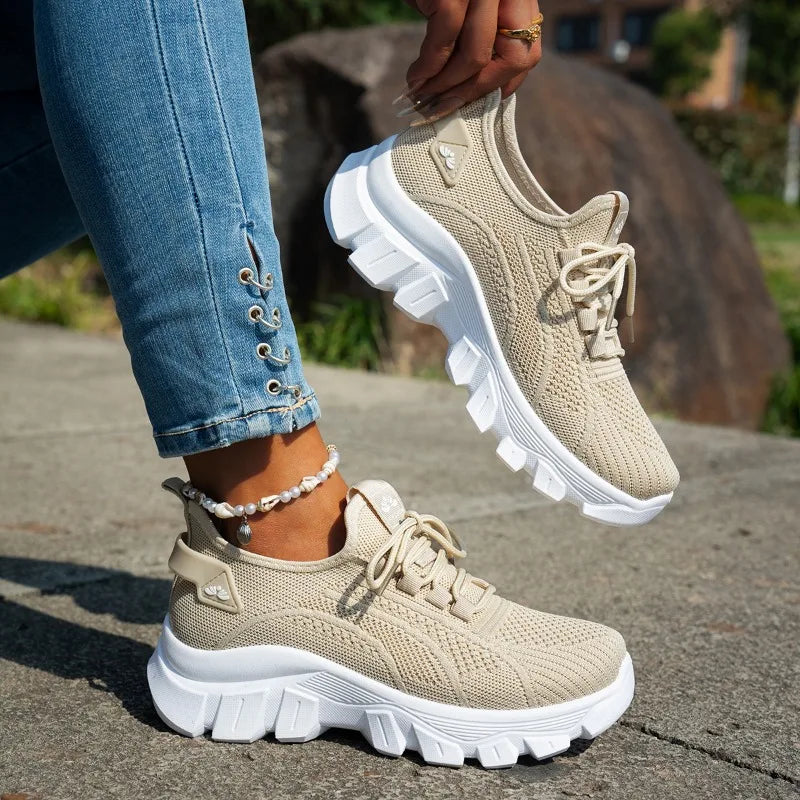 Forårsstrikkede sko til kvinder Lette åndbare morsko Plus Size Komfort Skridsikker afslappet flad sål Slip-On