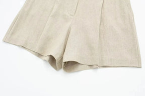 Women’s Linen Vest Shorts Set – V Neck Chic Summer Casual  Office Outfit