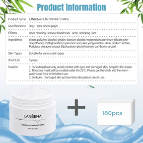 LANBENA Blackhead Remover Peel Off Mask Aloe Vera Extract Oil Control Nose Mask with 180pcs Cleanses for Deep Clean Hydrating
