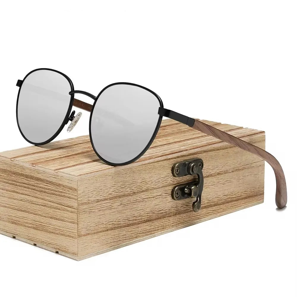 Stylish Walnut Wood Sunglasses – HD Polarized Lenses with UV400 Protection for Him & Her