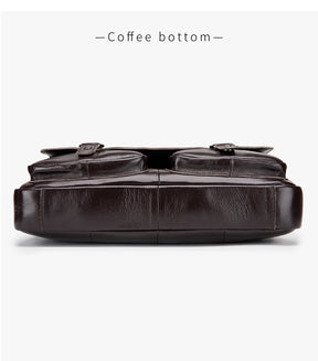 Genuine leather Unisex briefcase with double front pockets, large capacity computer bag, diagonal cross handbag  - Free Shipping to Europe