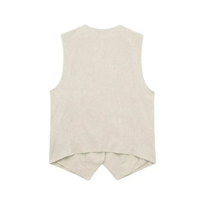 Women’s Linen Vest Shorts Set – V Neck Chic Summer Casual  Office Outfit