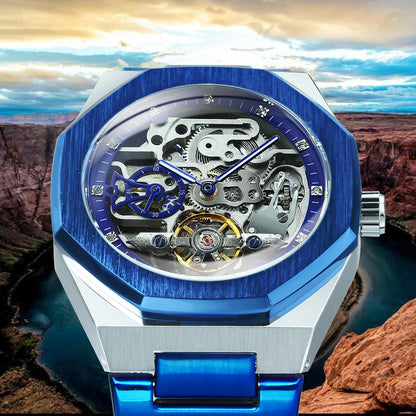 MIAMI DESIGN-Reloj Automático plateado para hombre, esfera de diamante 3D, Tourbillon Irregular, relojes de pulsera mecánicos con esqueleto, reloj con manecillas luminosas