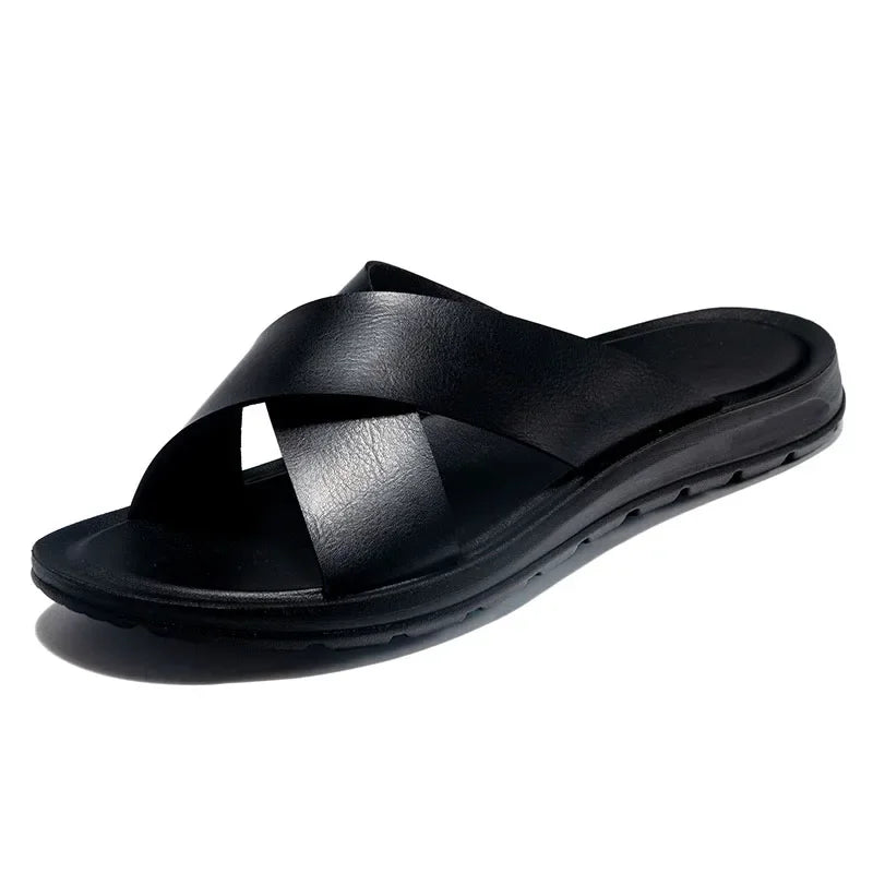 Italiaanse echte lederen pantoffels voor heren-lichtgewicht slip-on zomerse flats tot maat 47