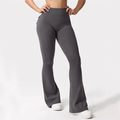 Højtaljede yogaleggings med brede ben – 4-vejs stretch med sidelommer