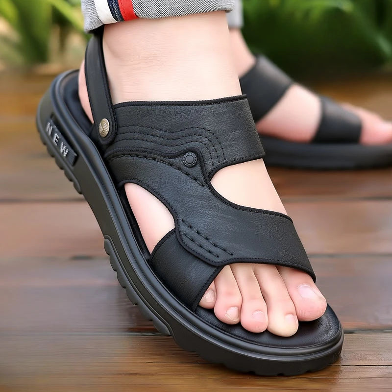Echte lederen wandelsandalen voor heren - platformtochtenlippers