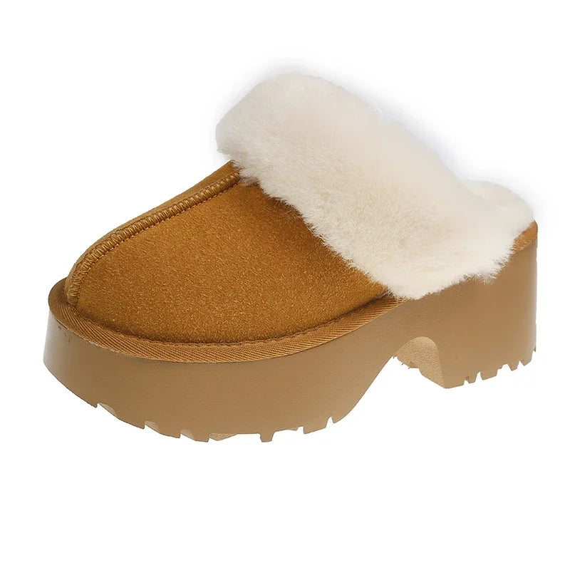 Women’s Chunky Heel Suede Clogs - Comfort & Style for Cold Days