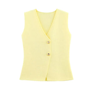 Women’s Knitted Skirt Set – V-neck Sleeveless Slim Vest & Patchwork Loose Skirt | Casual & High Street Fashion