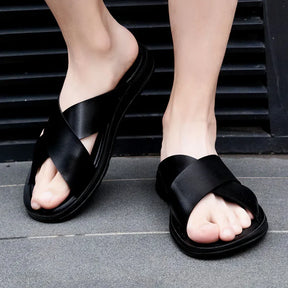 Italiaanse echte lederen pantoffels voor heren-lichtgewicht slip-on zomerse flats tot maat 47