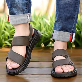 Echte lederen wandelsandalen voor heren - platformtochtenlippers