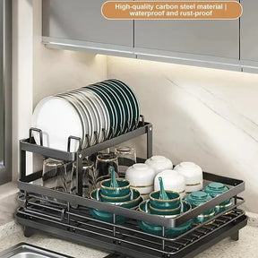 Adjustable Dish Drying Rack & Drainboard Organizer for Kitchen Plates, Over Sink Countertop, Cutlery Storage with Drain Rac