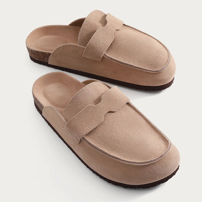 Nieuwe mannen suède klompen slippers zachte dames muilezels zomer kurk klompen slippers buitenstrand sandalen mode niet -slip thuisschoenen