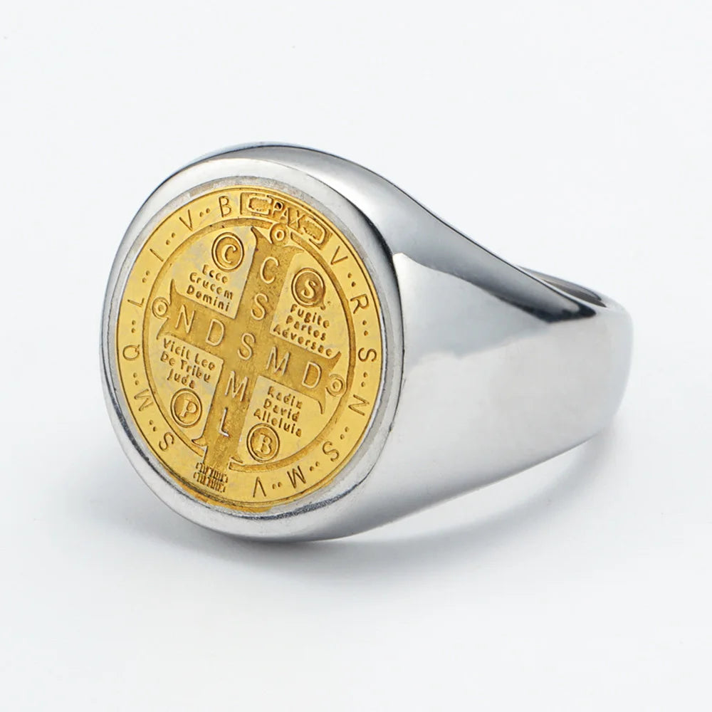 St. Benedict Cross Titanium Steel Ring – Christian Religious Jewelry Unisex