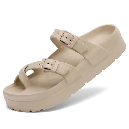Sandálias femininas plataforma verão praia à prova d'água sandálias moda arco suporte almofada slides luz suave eva sapatos planos