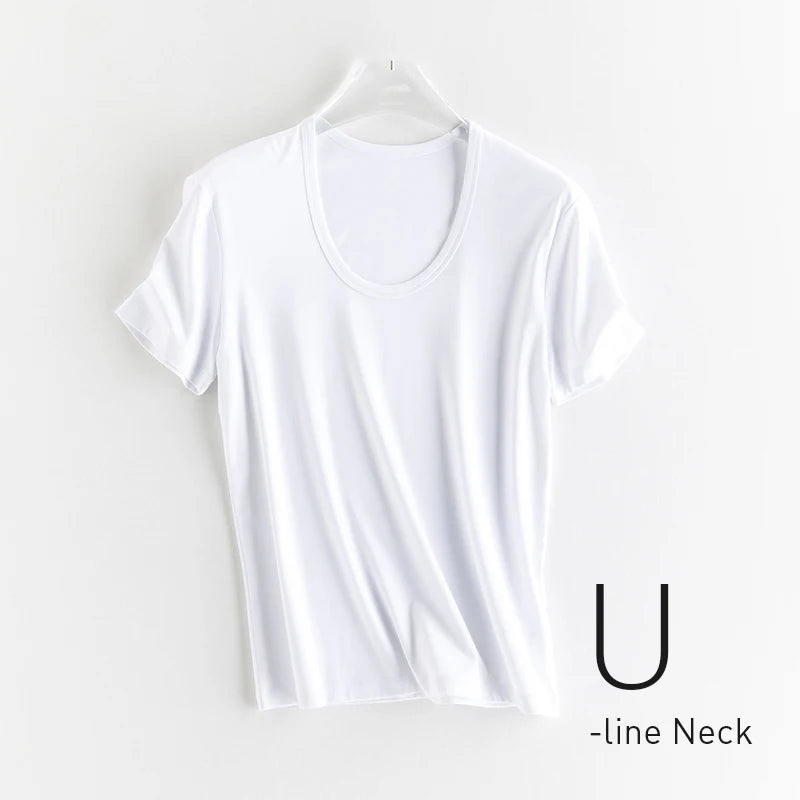 T-shirt i siden och merceriserad bomull – Upplev silkesmjukhet och sofistikerad stil – Finns i v-ringad och rund halsringning