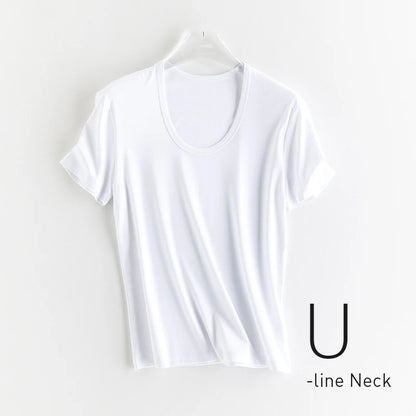 T-shirt i siden och merceriserad bomull – Upplev silkesmjukhet och sofistikerad stil – Finns i v-ringad och rund halsringning
