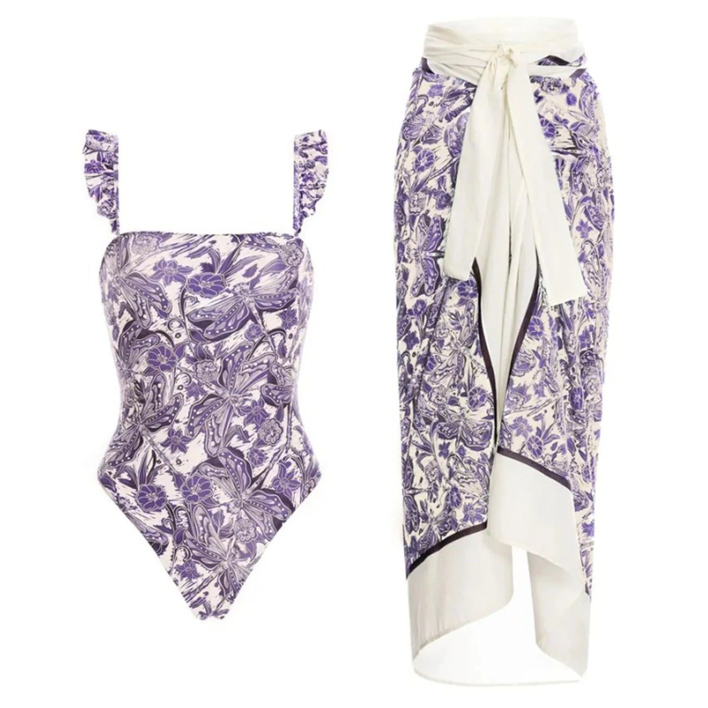 Novo conjunto de biquíni push up – estampa floral, babados, trajes de banho brasileiros com tiras