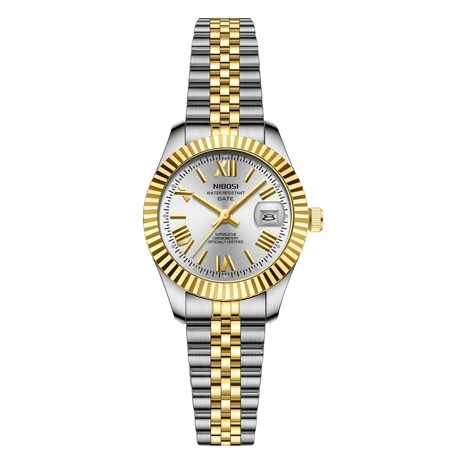 Reloj de mujeres de acero inoxidable impermeable de Miami Express-Dial luminoso, pantalla de fecha, movimiento de cuarzo