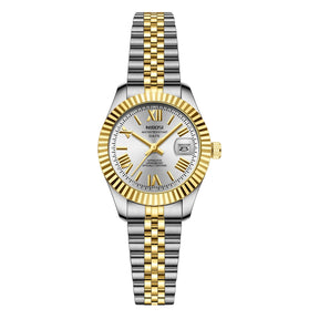 Reloj de mujeres de acero inoxidable impermeable de Miami Express-Dial luminoso, pantalla de fecha, movimiento de cuarzo