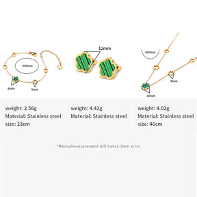 Fleur de coque blanche verte élégante de luxe - Boucles de trèfle à quatre feuilles Boucles Bracelets en acier inoxydable étanche en acier inoxydable pour femmes