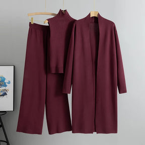 Spring & Autumn 3-Piece Women's Knitwear Set – Vintage-Inspired Lounge Outfit with Cardigan, Top & Pants