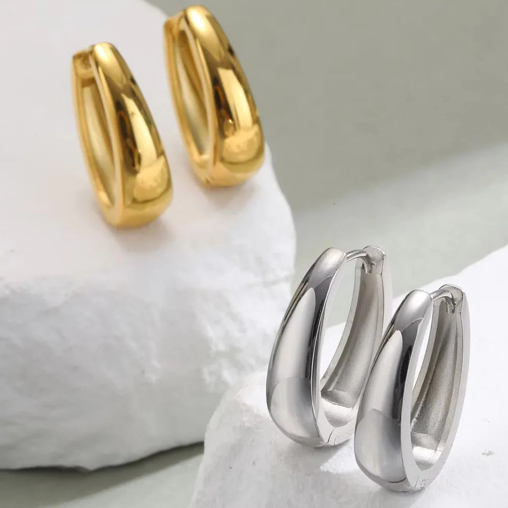 Simple Stainless Steel Hoop Earrings For Women Girls,Gold Silver Color Big Circle Earring,Fashion Dainty Jewelry Gifts