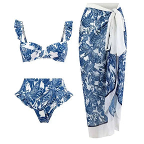 Nuevo set de bikini de empuje: estampado floral, volante, trajes de baño brasileños de tiras