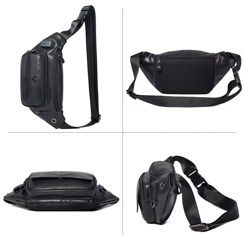100% Genuine Leather Chest Bag unisex High-Capacity With Durable USB Charging Crossbody Bag - Free Shipping to Europe