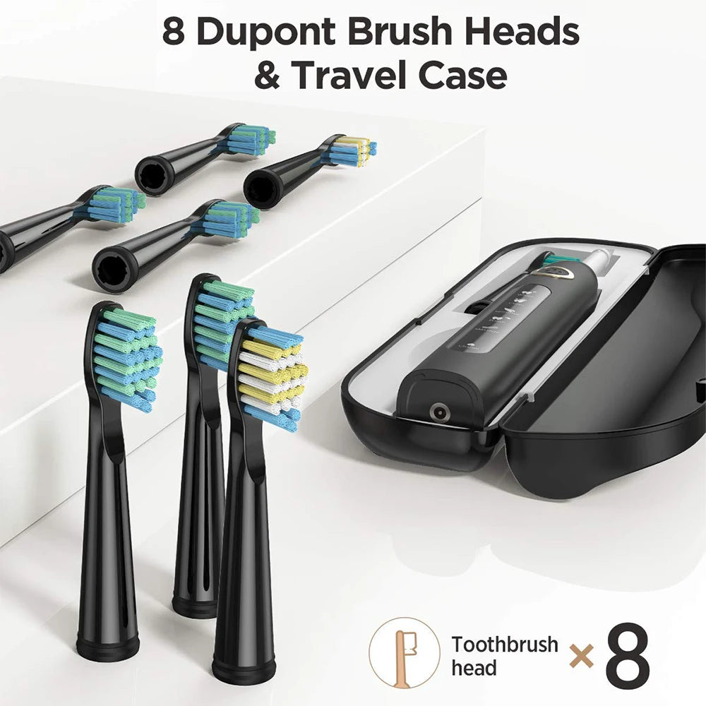 Sonic Electric Toothbrush – USB Rechargeable, Waterproof, with 8 Brush Heads & Travel Case - 100% original product