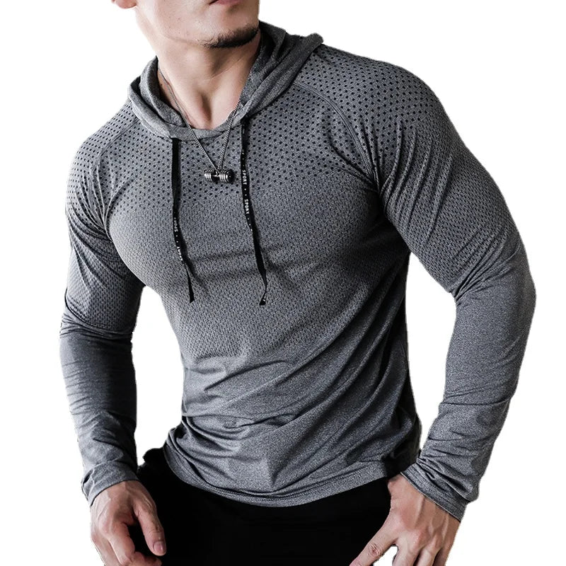 Camisa Esportiva – Fato de Treino Fitness Masculino – Conjunto Esportivo com Capuz para Ginásio & Corrida