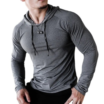 Camisa Esportiva – Fato de Treino Fitness Masculino – Conjunto Esportivo com Capuz para Ginásio & Corrida