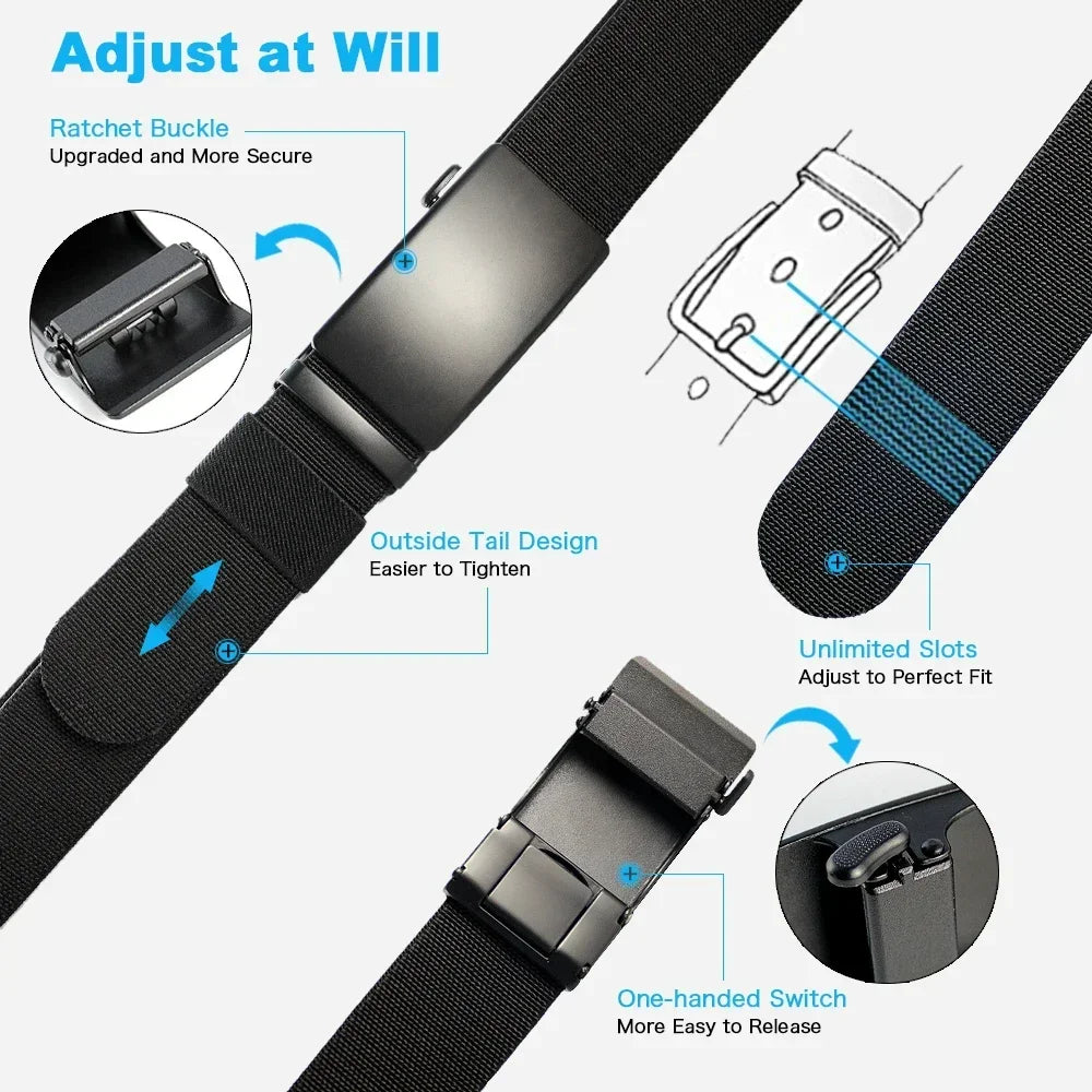 Sports Elastic Tactical Belt – Automatic Metal Buckle, Stretch Nylon Military Unisex Belt (115–150CM)