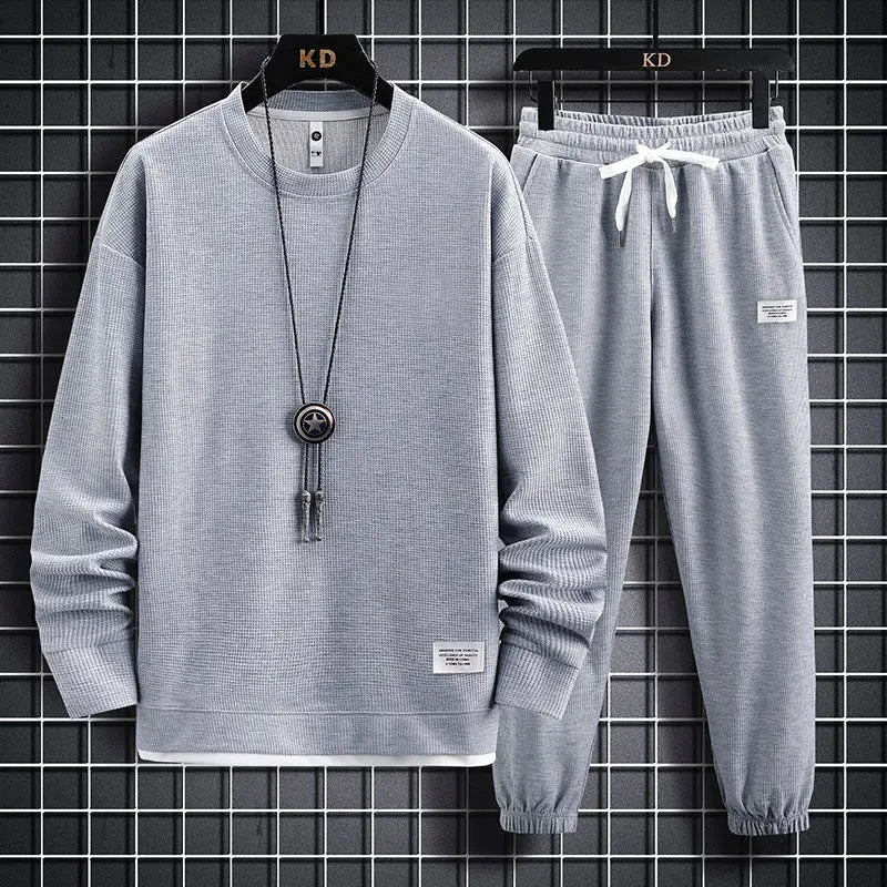 Set di waffle lounge da uomo-felpa e pantaloni casual di 2 pezzi