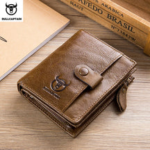 BULLCAPTAIN™ RFID Men’s Genuine Leather Wallet – Anti-Theft & Anti-Pickpocket -Zipper Coin &Card Holder