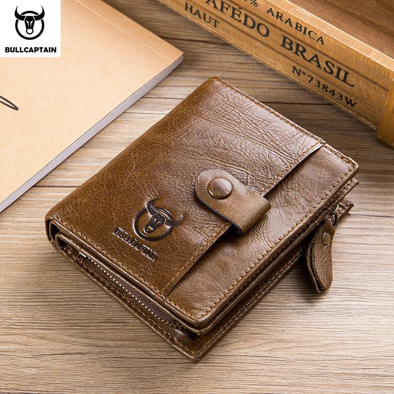 BULLCAPTAIN™ RFID Men’s Genuine Leather Wallet – Anti-Theft & Anti-Pickpocket -Zipper Coin &Card Holder
