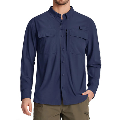 Camisa masculina de manga comprida de secagem rápida MIAMI TAC – proteção solar UPF 50+, malha respirável & Desempenho ao ar livre