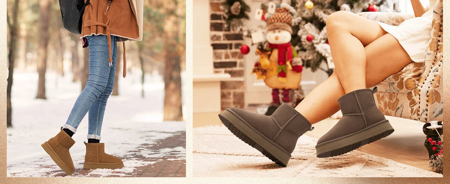 Women’s Warm Mini Mid-Calf Snow Boots – Thick-Bottomed, Fur-Lined Suede, Ultra-Comfortable Winter Shoes