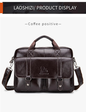 Genuine leather Unisex briefcase with double front pockets, large capacity computer bag, diagonal cross handbag  - Free Shipping to Europe