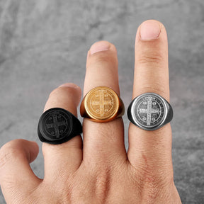 St. Benedict Cross Titanium Steel Ring – Christian Religious Jewelry Unisex