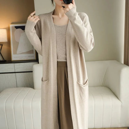 Cárdigan largo elegante de cachemira para mujer: estilo acogedor para el otoño & Invierno