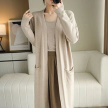 Elegant Women's Long Cashmere Cardigan - Stile accogliente per l'autunno e l'inverno