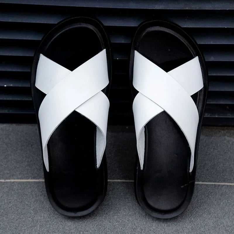 Italiaanse echte lederen pantoffels voor heren-lichtgewicht slip-on zomerse flats tot maat 47