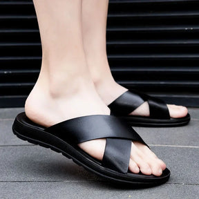 Italiaanse echte lederen pantoffels voor heren-lichtgewicht slip-on zomerse flats tot maat 47