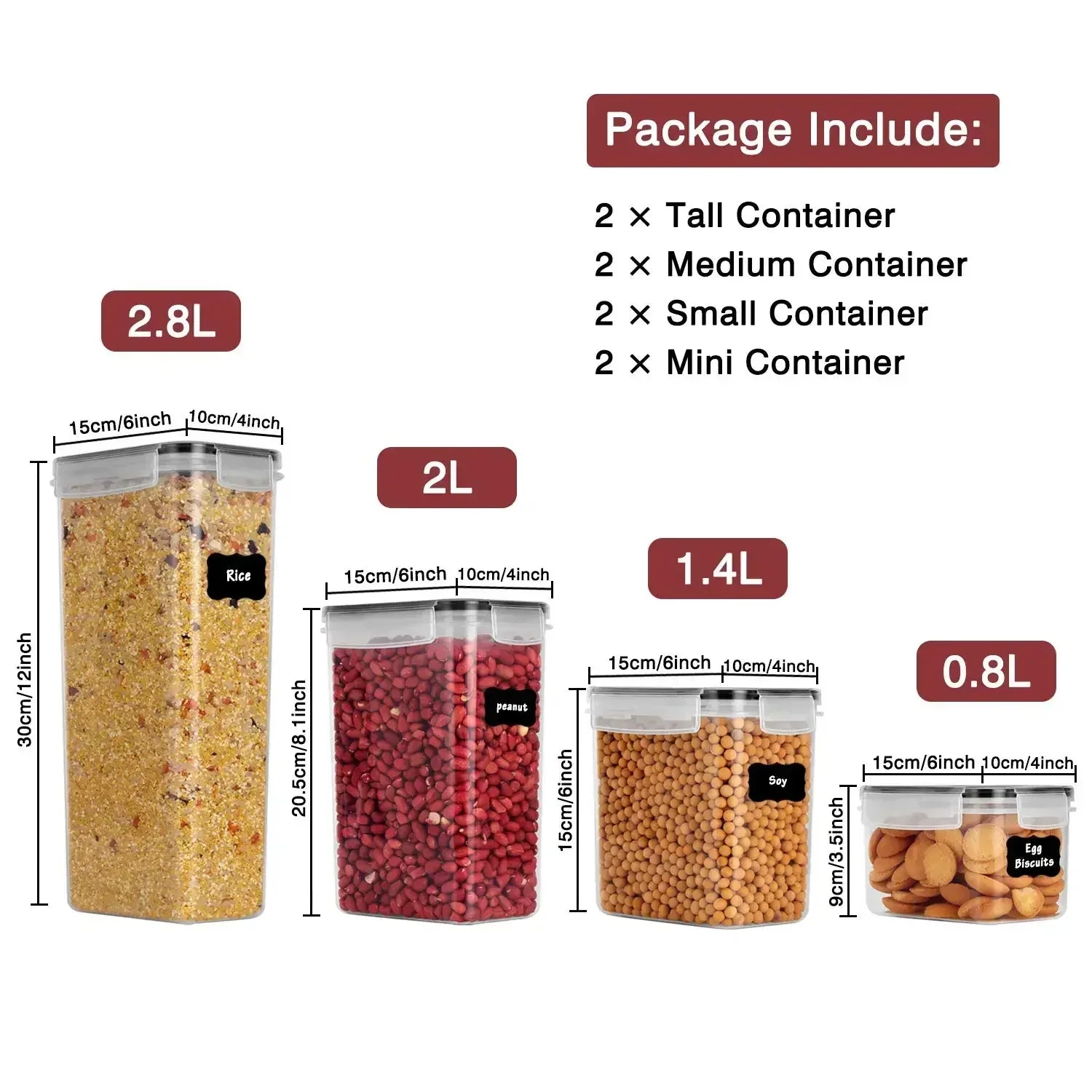 Ensemble de conteneurs de rangement alimentaire en 5 pièces - Organisateur de cuisine hermétique avec couvercles