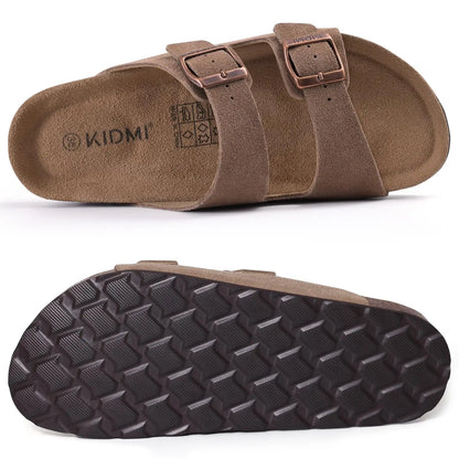 Klassiska unisex korksandaler rutschkanor i ko mocka med valvstöd Anti-halk unisex tofflor med justerbart spänne