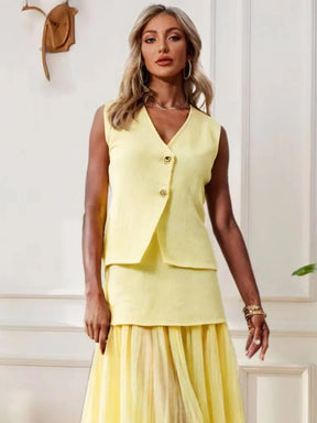 Women’s Knitted Skirt Set – V-neck Sleeveless Slim Vest & Patchwork Loose Skirt | Casual & High Street Fashion