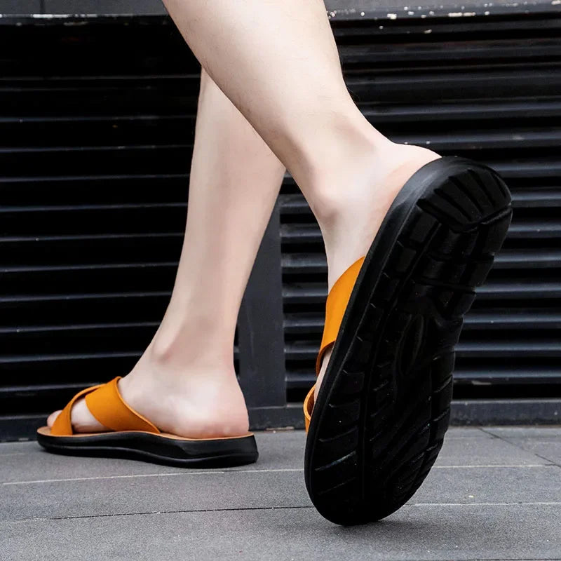 Italiaanse echte lederen pantoffels voor heren-lichtgewicht slip-on zomerse flats tot maat 47