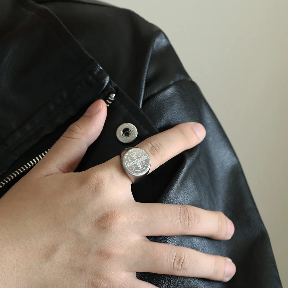 St. Benedict Cross Titanium Steel Ring – Christian Religious Jewelry Unisex