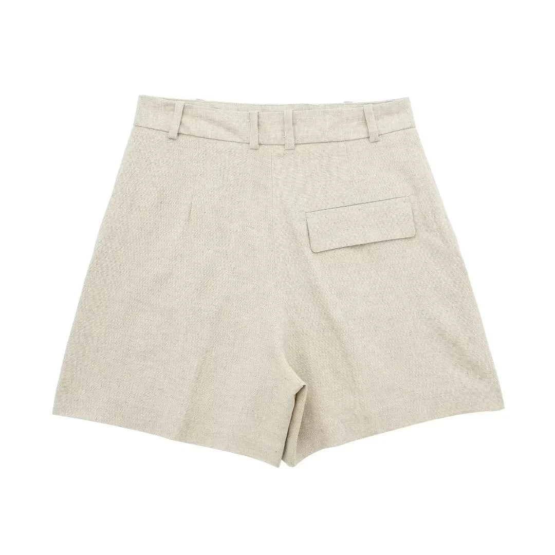 Women’s Linen Vest Shorts Set – V Neck Chic Summer Casual  Office Outfit