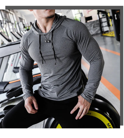Camisa Esportiva – Fato de Treino Fitness Masculino – Conjunto Esportivo com Capuz para Ginásio & Corrida